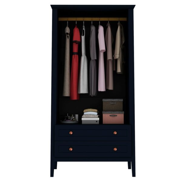 Manhattan Comfort Crown Full Wardrobe with Hanging and 2 Drawers in Tatiana Midnight Blue