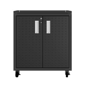 Manhattan Comfort 3-Piece Fortress Mobile Space-Saving Steel Garage Cabinet and Worktable 3.0 in Charcoal Grey