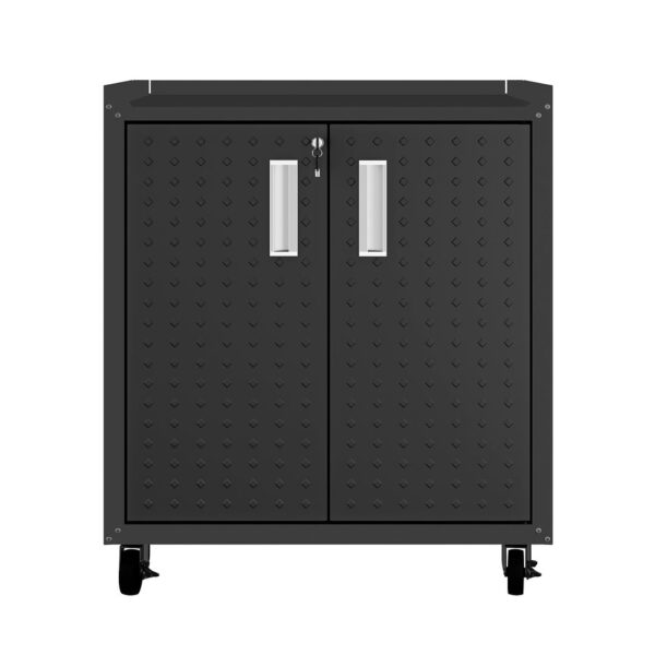 Manhattan Comfort 3-Piece Fortress Mobile Space-Saving Steel Garage Cabinet and Worktable 3.0 in Charcoal Grey