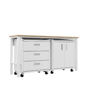 Manhattan Comfort 3-Piece Fortress Mobile Space-Saving Steel Garage Cabinet and Worktable 3.0 in White