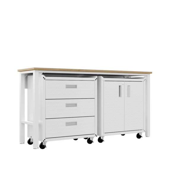 Manhattan Comfort 3-Piece Fortress Mobile Space-Saving Steel Garage Cabinet and Worktable 3.0 in White