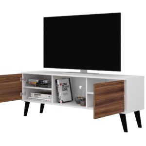 Manhattan Comfort Doyers 53.15 Mid-Century Modern TV Stand in White and Nut Brown