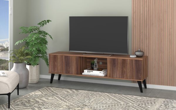 Manhattan Comfort Doyers 62.20 Mid-Century Modern TV Stand in Nut Brown