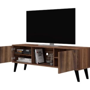 Manhattan Comfort Doyers 62.20 Mid-Century Modern TV Stand in Nut Brown