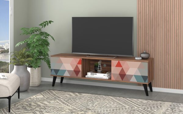 Manhattan Comfort Doyers 62.20 Mid-Century Modern TV Stand in Multi Color Red and Blue