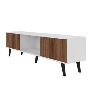 Manhattan Comfort Doyers 70.87 Mid-Century Modern TV Stand in White and Nut Brown