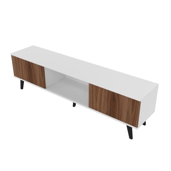 Manhattan Comfort Doyers 70.87 Mid-Century Modern TV Stand in White and Nut Brown