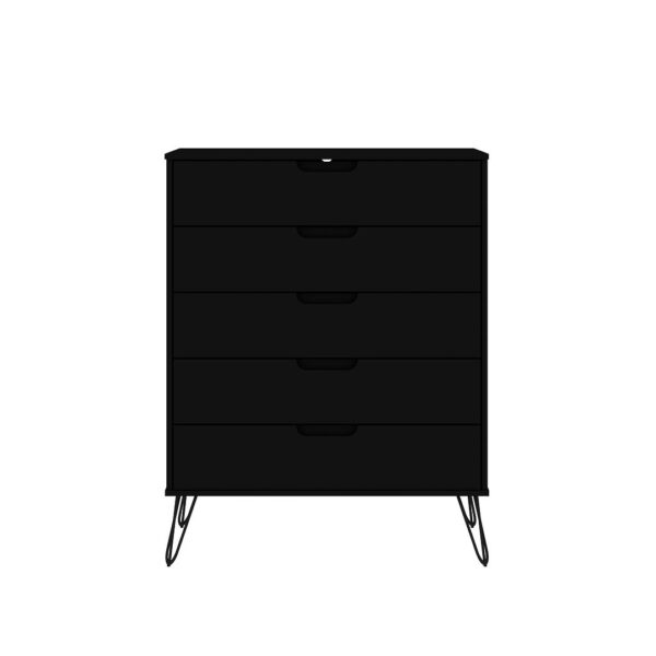 Manhattan Comfort Rockefeller 3-Piece Black Dresser and Nightstand Set