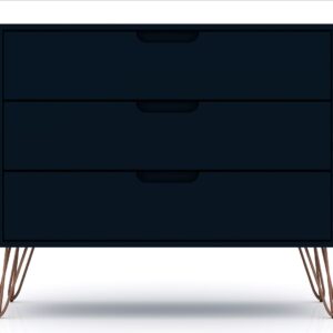 Manhattan Comfort Rockefeller 3-Piece Tatiana Midnight Blue Dresser and Nightstand Set