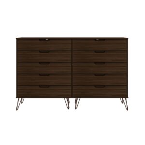 Manhattan Comfort Rockefeller 3-Piece Brown Dresser and Nightstand Set