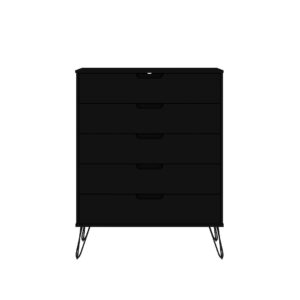 Manhattan Comfort Rockefeller Black 5-Drawer Dresser and 2-Drawer Nightstand Set