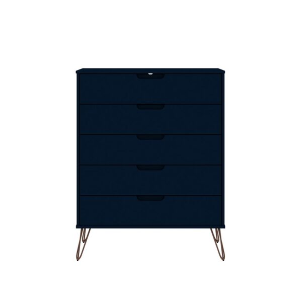 Manhattan Comfort Rockefeller Tatiana Midnight Blue 5-Drawer Dresser and 2-Drawer Nightstand Set