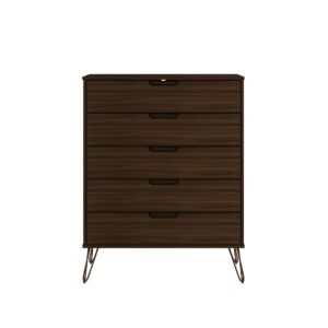 Manhattan Comfort Rockefeller Brown 5-Drawer Dresser and 2-Drawer Nightstand Set