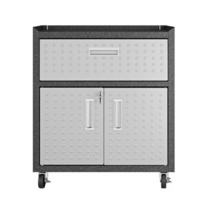 Manhattan Comfort 3-Piece Fortress Mobile Space-Saving Steel Garage Cabinet and Worktable 4.0 in Grey