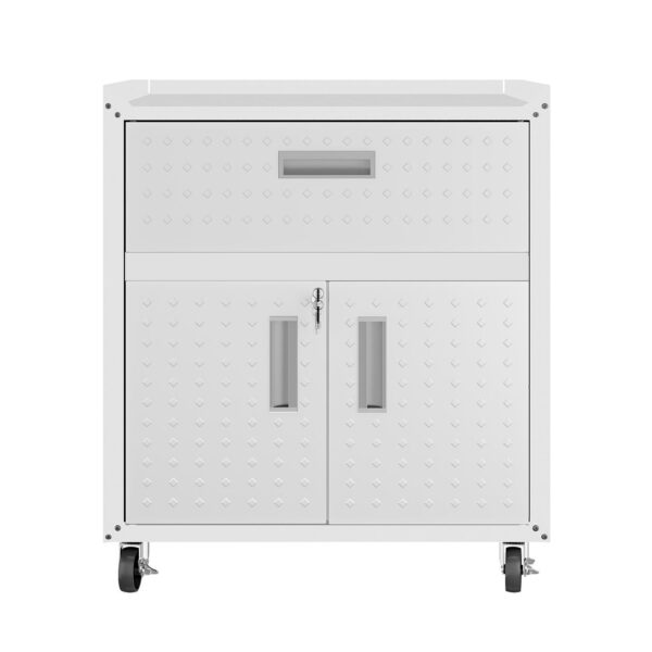 Manhattan Comfort 3-Piece Fortress Mobile Space-Saving Steel Garage Cabinet and Worktable 4.0 in White