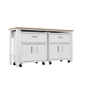 Manhattan Comfort 3-Piece Fortress Mobile Space-Saving Steel Garage Cabinet and Worktable 4.0 in White