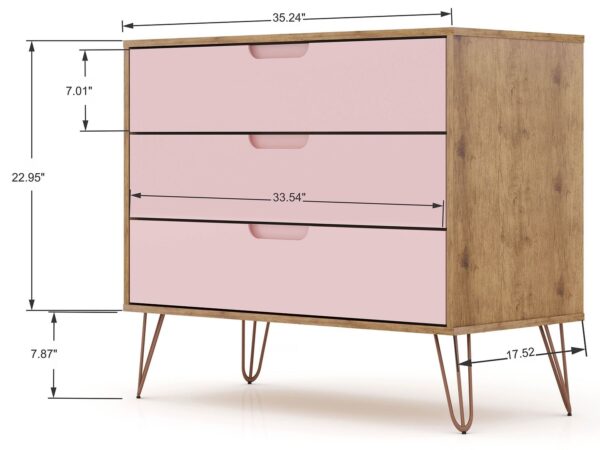 Manhattan Comfort Rockefeller 5-Drawer and 3-Drawer Nature and Rose Pink Dresser Set