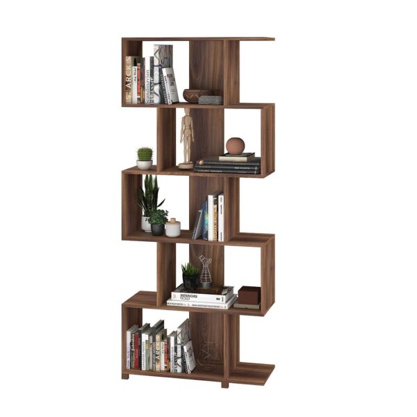 Manhattan Comfort Charming Petrolina Z-Shelf with 5 shelves in Nut Brown