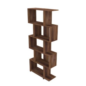 Manhattan Comfort Charming Petrolina Z-Shelf with 5 shelves in Nut Brown