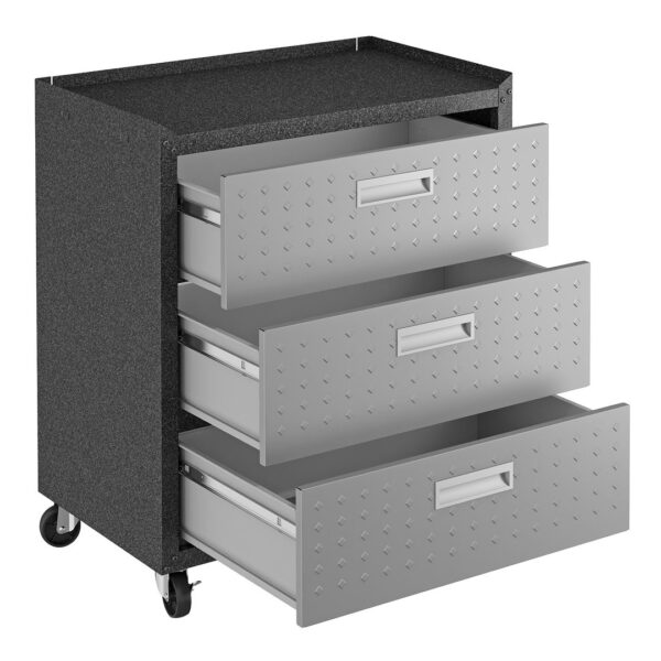 Manhattan Comfort 3-Piece Fortress Mobile Space-Saving Steel Garage Cabinet and Worktable 5.0 in Grey