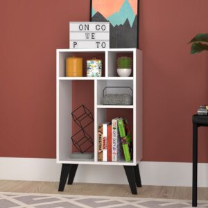 Manhattan Comfort Warren Low Bookcase 3.0 with 5 Shelves in White with Black Feet