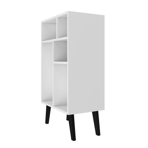 Manhattan Comfort Warren Low Bookcase 3.0 with 5 Shelves in White with Black Feet