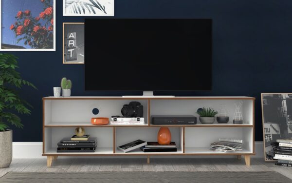 Manhattan Comfort Warren 70.87 TV Stand with 5 Shelves in White and Oak