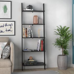 Manhattan Comfort Cooper 5-Shelf Floating Ladder Bookcase in Black