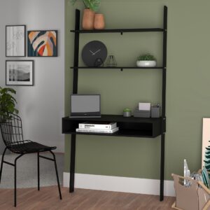 Manhattan Comfort Cooper Ladder Desk with 2 Floating Shelves in Black