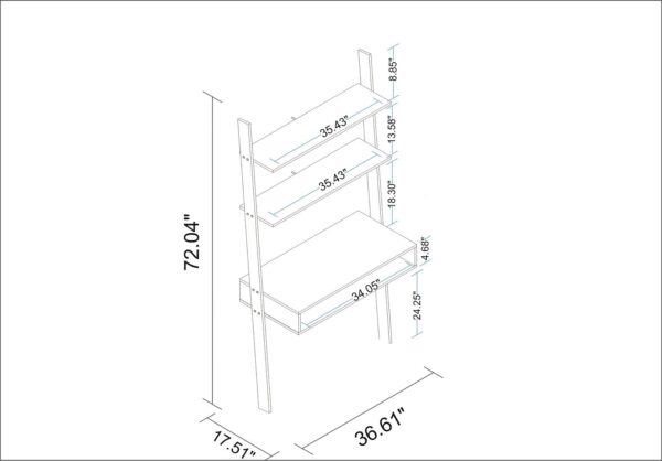 Manhattan Comfort Cooper Ladder Desk with 2 Floating Shelves in Black