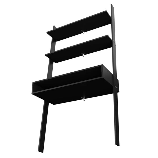 Manhattan Comfort Cooper Ladder Desk with 2 Floating Shelves in Black