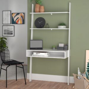 Manhattan Comfort Cooper Ladder Desk with 2 Floating Shelves in White