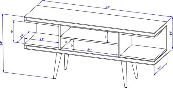 Manhattan Comfort Utopia 53.14" TV Stand with Splayed Wooden Legs and 4 Shelves in Black