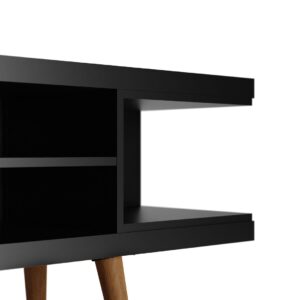 Manhattan Comfort Utopia 53.14" TV Stand with Splayed Wooden Legs and 4 Shelves in Black