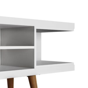 Manhattan Comfort Utopia 53.14" TV Stand with Splayed Wooden Legs and 4 Shelves in White