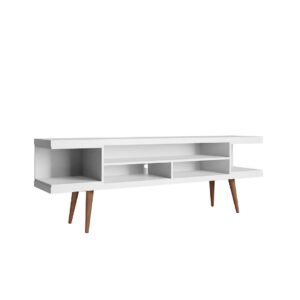 Manhattan Comfort Utopia 70.47" TV Stand with Splayed Wooden Legs and 4 Shelves in White