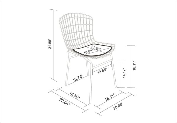 Manhattan Comfort Madeline Metal Chair with Seat Cushion in Silver and White