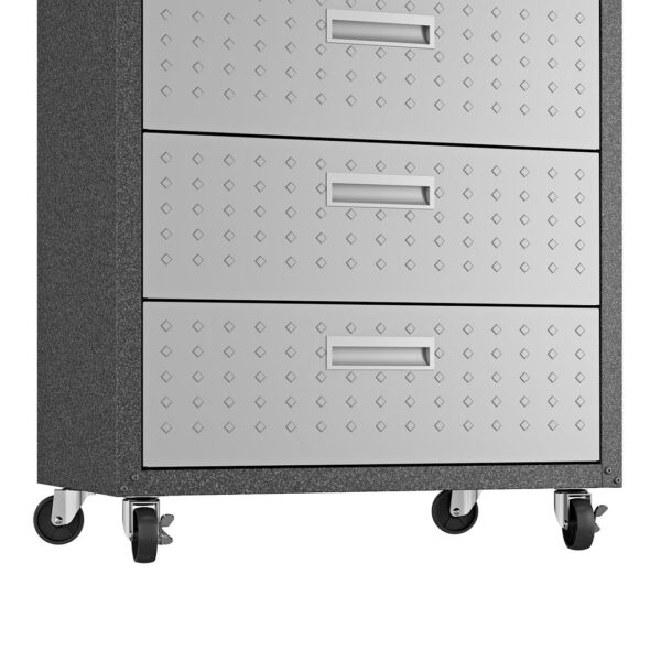 Manhattan Comfort 3-Piece Fortress Mobile Space-Saving Steel Garage Cabinet and Worktable 6.0 in Grey