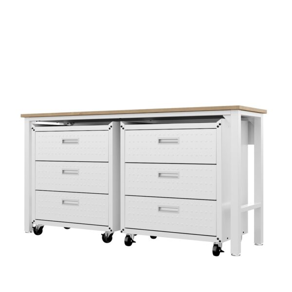 Manhattan Comfort 3-Piece Fortress Mobile Space-Saving Steel Garage Cabinet and Worktable 6.0 in White