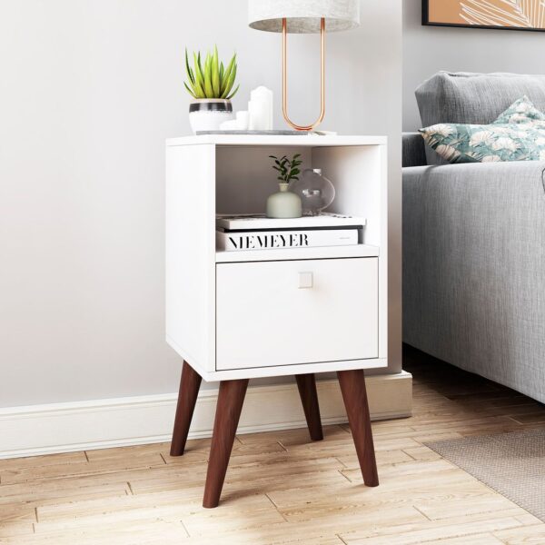 Manhattan Comfort Abisko Stylish Side Table with 1-Cubby and 1-Drawer in White