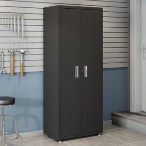 Manhattan Comfort Fortress Textured Metal 75.4" Garage Cabinet with 4 Adjustable Shelves in Charcoal Grey