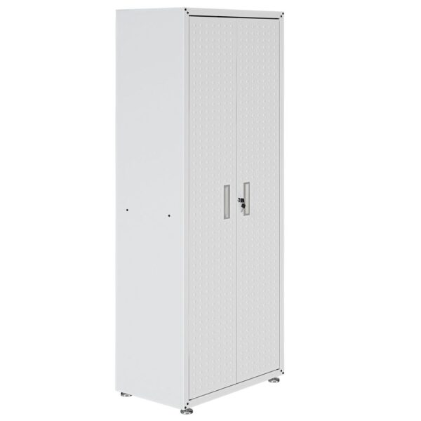 Manhattan Comfort Fortress Textured Metal 75.4" Garage Cabinet with 4 Adjustable Shelves in White