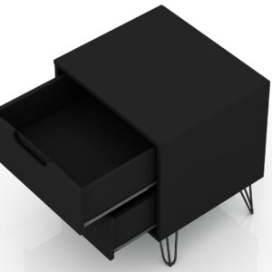 Manhattan Comfort Rockefeller 2-Drawer Black Nightstand (Set of 2)