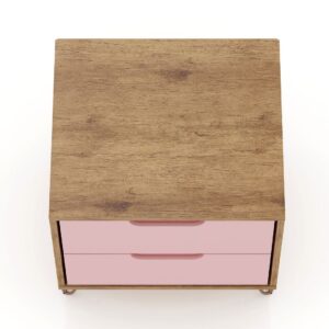 Manhattan Comfort Rockefeller 2-Drawer Nature and Rose Pink Nightstand (Set of 2)