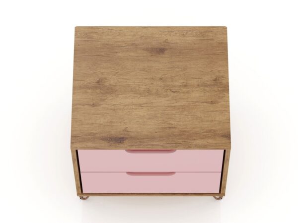 Manhattan Comfort Rockefeller 2-Drawer Nature and Rose Pink Nightstand (Set of 2)