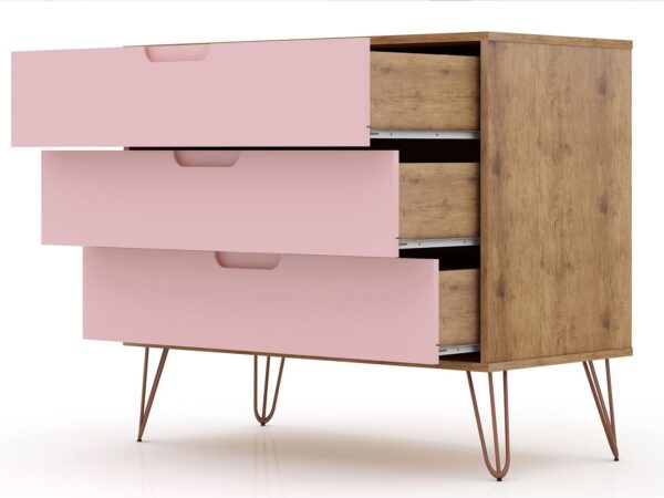 Manhattan Comfort Rockefeller 3-Drawer Nature and Rose Pink Dresser (Set of 2)