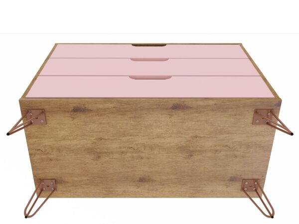 Manhattan Comfort Rockefeller 3-Drawer Nature and Rose Pink Dresser (Set of 2)