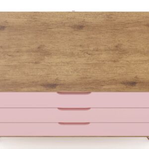 Manhattan Comfort Rockefeller 3-Drawer Nature and Rose Pink Dresser (Set of 2)