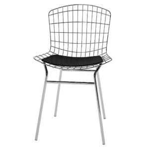 Manhattan Comfort 2-Piece Madeline Metal Chair with Seat Cushion in Silver and Black