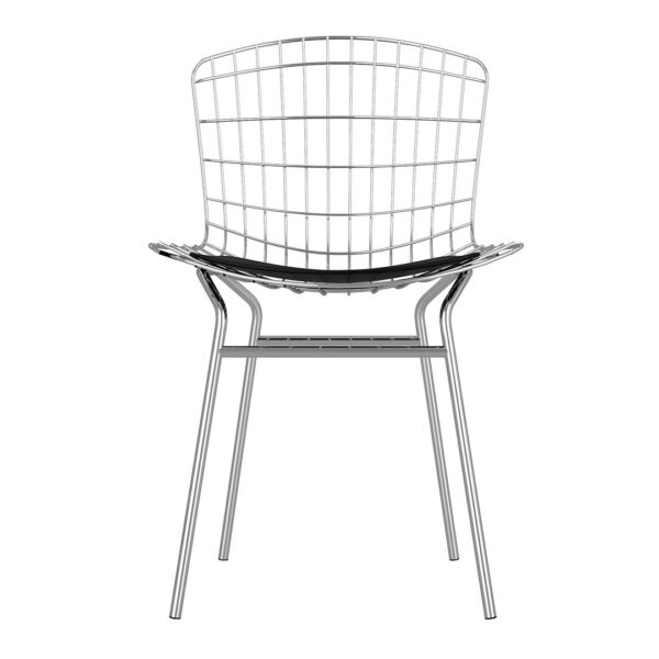 Manhattan Comfort 2-Piece Madeline Metal Chair with Seat Cushion in Silver and Black